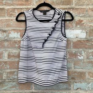 Marc Jacobs Top Silk Sleeveless Black White Stripe Heart Button Tank Blouse